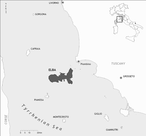 Figure 1. Location of the island of Elba and of the Tuscan Archipelago.