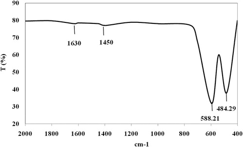 Figure 5. FT-IR spectra of Mn2O3/Mn3O4 nanocomposite.