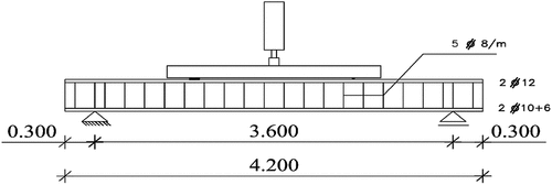 Figure 10. Reinforcement detailing with stirrups at mid span (lap splice zone).