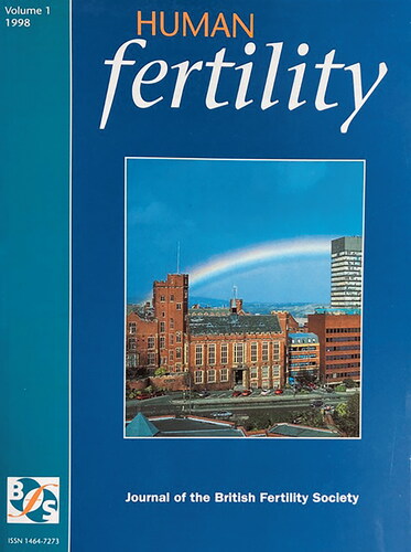 Figure 1. The front cover of Volume 1, Issue 1 of Human Fertility featuring the “Sheffield Rainbow”.