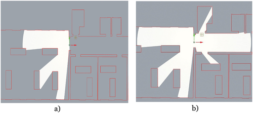 Figure 4. a) 180° directed to entrance room, 5m range; b) 360°, 10 m range (own figure).