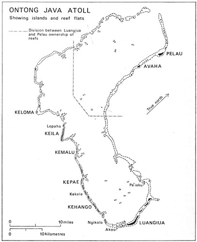 Figure 1. Ontong Java Atoll, Solomon Islands.Source: Bayliss-Smith, ‘Changing Patterns’, 59.