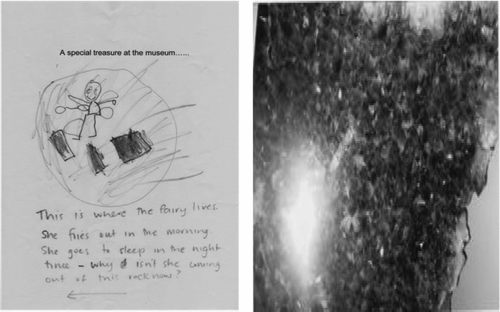 Figure 1 Chloe photographed a large amethyst and included this in her journal alongside a picture she had drawn. Her comments were “This is where the fairy lives. She flies out in the morning. She goes to sleep in the night time. Why isn't she coming out of this rock now?”