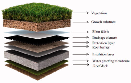 Figure 2. Schematics of different green roof components (Vijayaraghavan, Citation2016, p. 744).