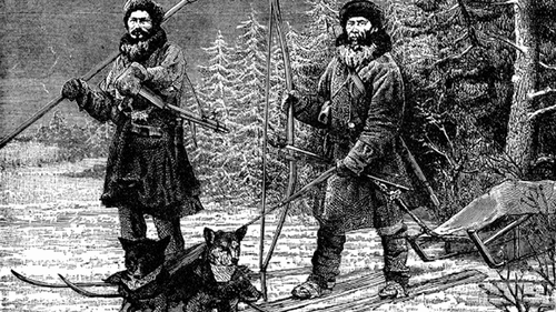 Fig. 10. The winter hunters. Using skis and sled to move around effectively in the snowy landscape, perhaps even utilising the snow to track down prey. Moreover, the colder temperatures would also aid in storing and preserving food (public domain).