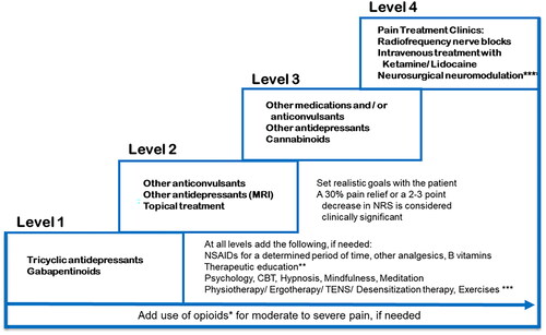 Figure 7. Treatment suggestion for patients with mixed pain – an escalation ladder.