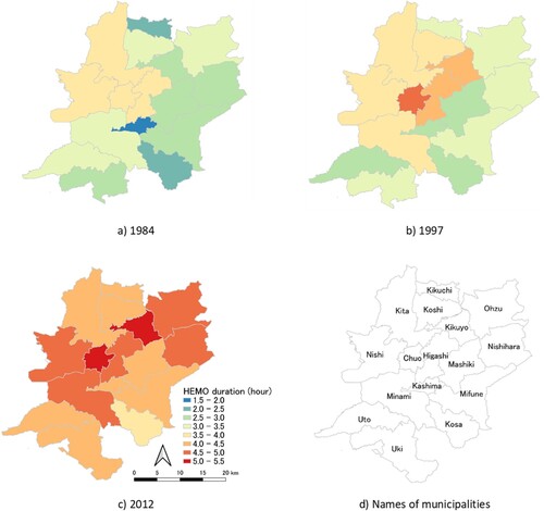 Figure 4. Average HEMO duration by municipality for 3 years.