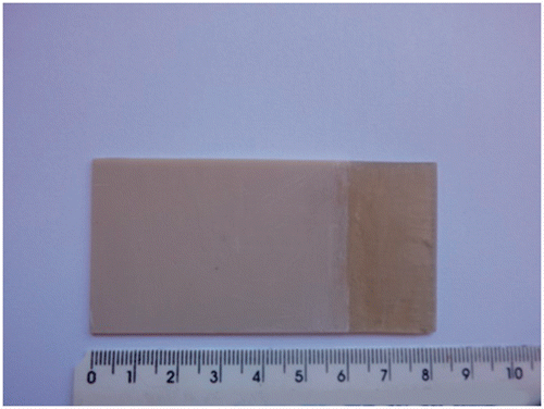 Figure 3. Polyester resin–alumina nanocomposite plate used in the experiment with dimensions 1.51 mm (thickness), 40 mm (width) and 80 mm (length).