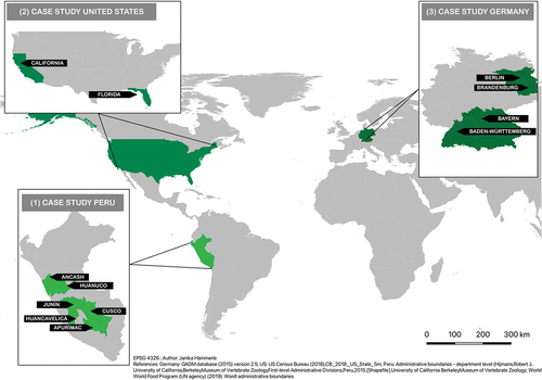 Figure 1. Map of selected case study areas.