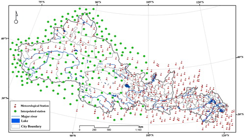 Figure 2. Spatial distributions of the meteorological and interpolated stations. Source: Author