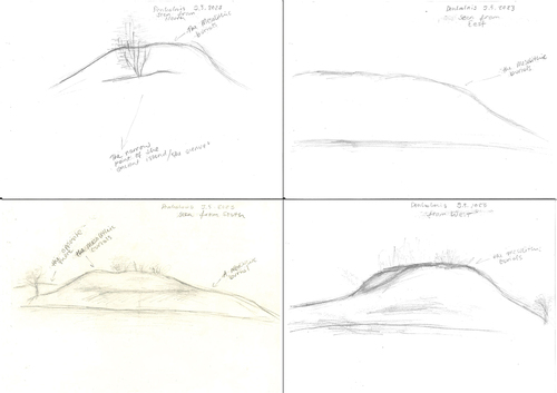 Figure 5. Drawings representing ancient Donkalnis Island from different directions. Illustration: M. Ahola.