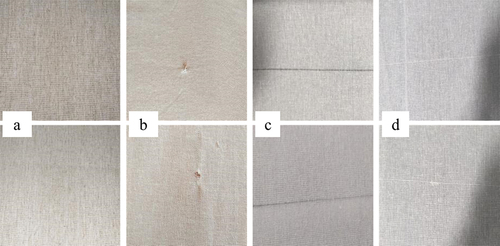 Figure 1. The fabric image captured using a digital camera (a) defect-free (b) hole (c) miss pick and (d) double pick.