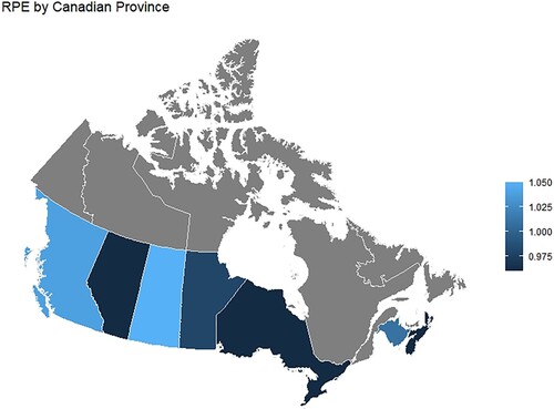 Figure 5. Canadian weighted provincial RPE.