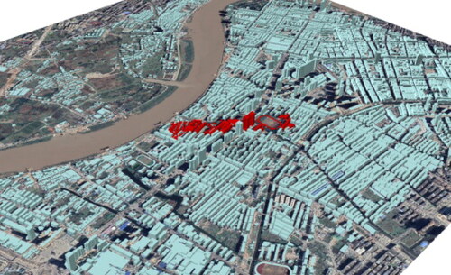 Figure 7. Schematic diagram of the location around Wenzhou Kangxin building in study area 1.