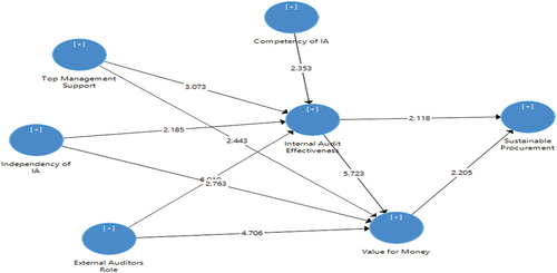 Figure 2. Path coefficients showing T-values.