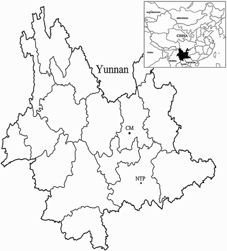 Figure 1. Geographic localization of the two collecting sites, Kunming CM and Gejiu Niubahuang Sn/Pb/Zn mine tailings pond (NTP), in SW China.