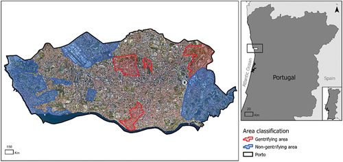 Figure 1. Distinction between the gentrifying and non-gentrifying areas of Porto.