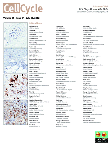 Figure 4. Cover of Cell Cycle Volume 11, Issue 14 (July 15, 2012).