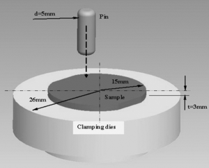 FIG. 4 Schematic of small pin-on-disk test clamping dies apparatus.