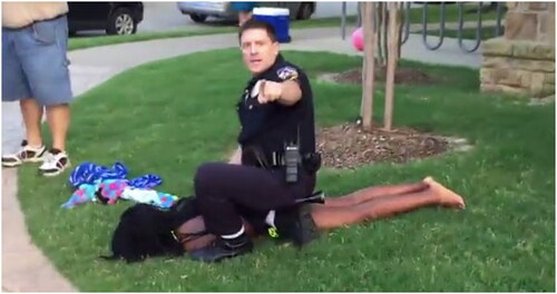 Figure 1. Dajerria Becton being assaulted by Eric Casebolt. https://www.blacknews.com/news/dajerria-becton-black-teen-girl-assaulted-white-cop-Texas-pool-party-wins-settlement/.