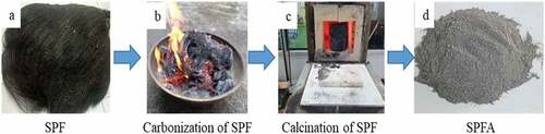 Figure 2. Formation of sugar palm fiber ash (SPFA).