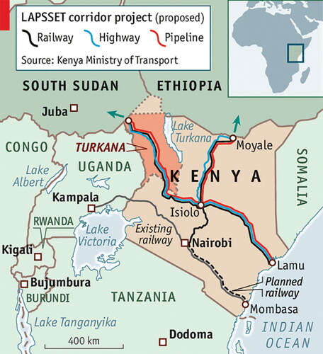 Figure 1 Map of the LAPSSET Corridor. LAPSSET = Lamu Port–South Suda–Ethiopia Transport. Source: http://www.lapsset.go.ke.