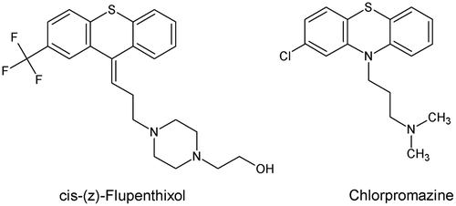 Figure 13. Structure of cis-(z)-flupenthixol and chlorpromazine.