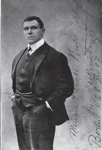 ▪ Figure 2. George Hackenschmidt in suit, signed Berlin, October 1907. From the Estonian Sports Museum (via Wikimedia Commons).