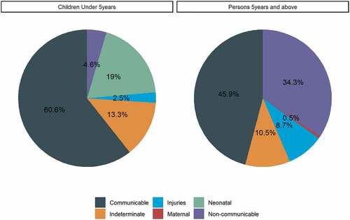 Figure 3. Overall grouped cause of death by age group in Kibera PBIDS, Kenya,2009–2018.