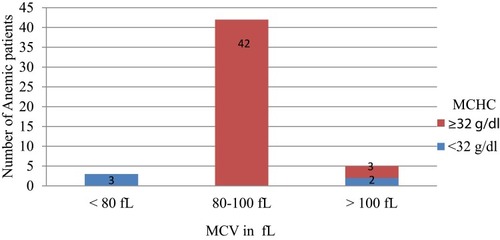 Figure 2 Distribution of MCV and MCHC of anemic type 2 DM patients; attending at Debre Berhan referral hospital, North-East Ethiopia, April 1- May 30, 2019.
