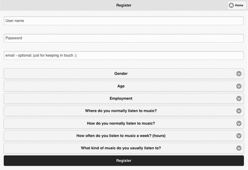 Figure 2. Mobile application screenshot showing a questionnaire about user data