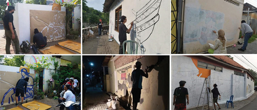 Figure 13. Mural creation during Semarang River Calling participatory art project in Kampung pelangi, Semarang.