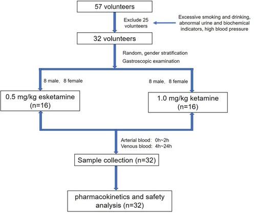 Figure 1 Flowchart of the study design. Blank indicating that randomized, open-label, parallel-control trail until Pharmacokinetics and safety analysis.