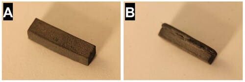 Figure 8. Side view of sinter-HIPed specimens: (A) 50_60; (B) 100_90.