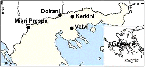 Figure 1.  Sites of the four north Greek lakes sampled in the current study.