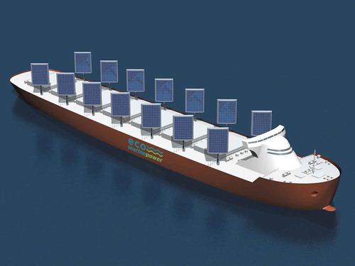 Figure 4. Impression of 14 rigid sails on aquarius eco ship concept design.Used with permission from Eco Marine Power