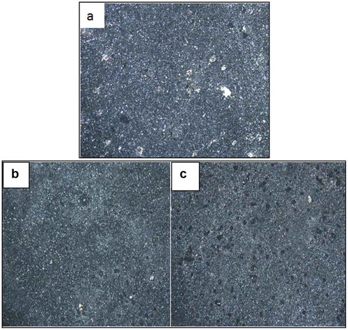 Figure 9. Optical micrographs obtained: (a) Zn-10Nb2O5, (b) Zn-10Nb2O5-5SiO2, (c) Zn-10Nb2O5-10SiO2 after corrosion.