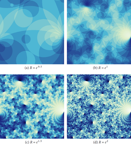 Fig. 5 Cohomology fractals for m004, with various values of R.