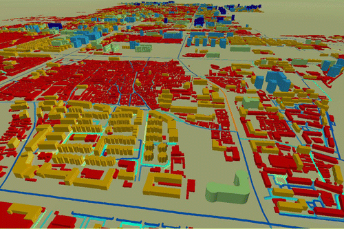 Figure 16. 3D visualization of simulated traffic conditions and the spatial urban form.