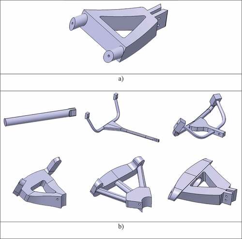 Figure 4. CAD base design of the spider a) main design b) other designs used.