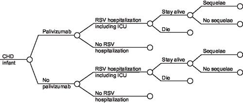Figure 1. Treatment pathway for CHD indication (model structure for the pretem/BPD indication is similar).