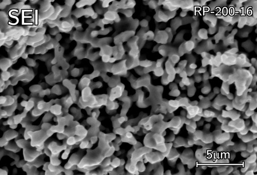 Figure 15. High magnification SEM micrograph of ZrOC grain necking from RP-200-16.