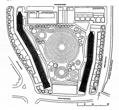 Figure 8. Alison and Peter Smithson - Robin Hood Gardens, Site plan with scheme of the internal open space (1968), Smithson Family Collection.