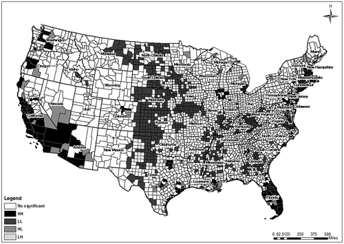 Figure 8. BiLisa cluster map between the constructed amenity scale and spatial lag of the number of hotels