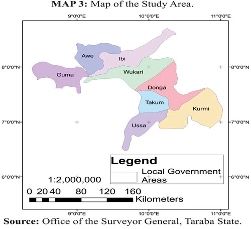 Figure 2. Map of Taraba State (Dauda, Citation2017).