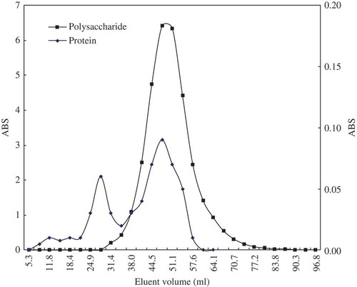 FIGURE 1 The gel filtration chromatogram of crude S. cerviseae mannoprotein.