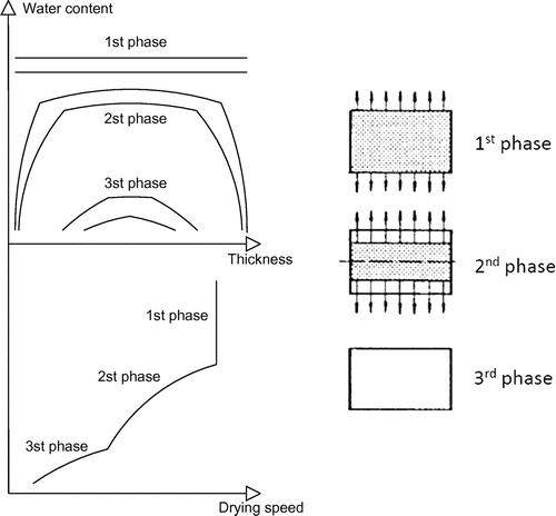 Figure 1. Different drying phases of a porous material.