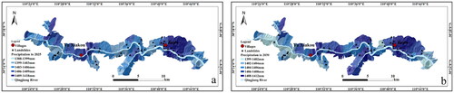 Figure 8. Average annual precipitation forecast: (a) PRE-2025; (b) PRE-2030.