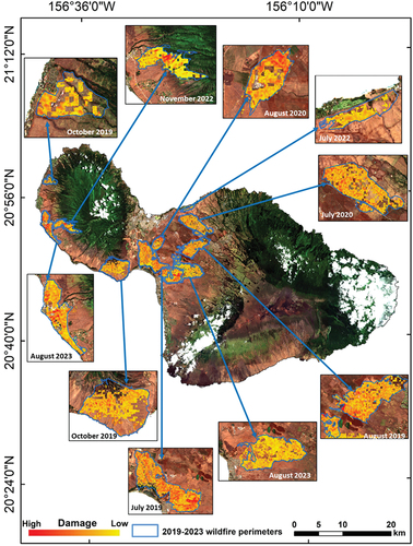 Figure 4. Wildfire inventory map generated by combining the DPM and dNBR methods using sentinel-1 and sentinel-2 data.
