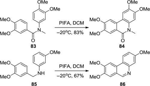 Figure 30 PIFA-mediated synthesis of benzo[c]phenanthridine and phenanthridinone.